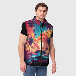 Мужской жилет Путешествие на ретро машине, цвет: 3D-черный — фото 2