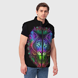 Мужской жилет Разноцветный неоновый лев, цвет: 3D-черный — фото 2