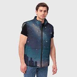 Мужской жилет Звёздное небо над городом - нейросеть, цвет: 3D-светло-серый — фото 2