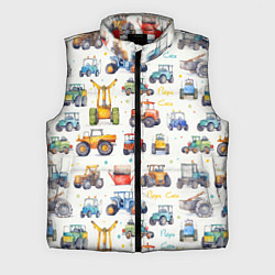 Мужской жилет Акварельные тракторы - детский паттерн, цвет: 3D-красный