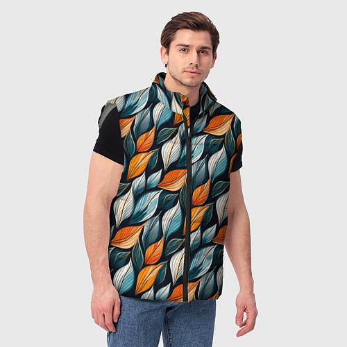 Мужской жилет Узор из листьев поздняя осень / 3D-Светло-серый – фото 3