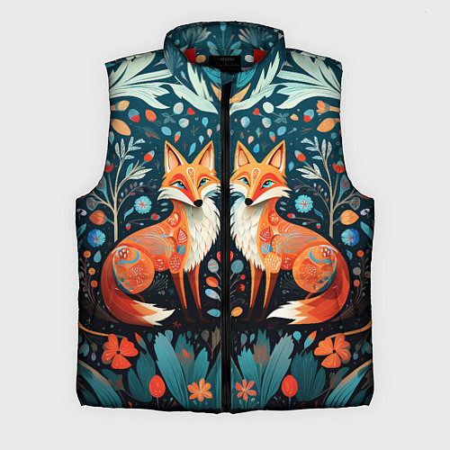 Мужской жилет Две лисички в стиле фолк арт / 3D-Красный – фото 1