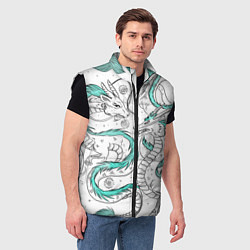 Мужской жилет Дракон Хаку в стиле тату: белый и бирюзовый паттер, цвет: 3D-черный — фото 2