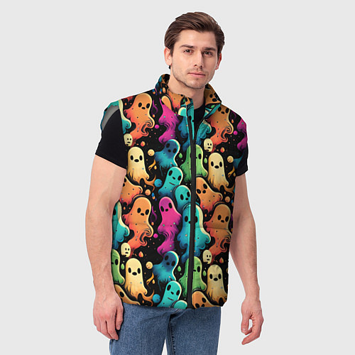 Мужской жилет Паттерн с разноцветными приведениями / 3D-Светло-серый – фото 3