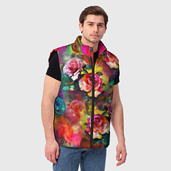 Мужской жилет Паттерн с розами - яркие цвета, цвет: 3D-черный — фото 2