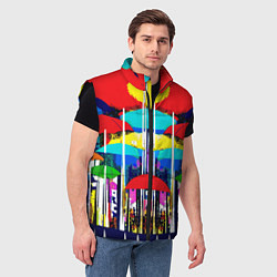 Мужской жилет Mirror pattern of umbrellas - pop art, цвет: 3D-черный — фото 2