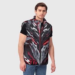 Мужской жилет Красный неоновый кибер демон, цвет: 3D-светло-серый — фото 2