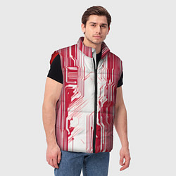 Мужской жилет Красные линии на белом фоне киберпанк, цвет: 3D-красный — фото 2