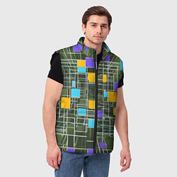 Мужской жилет Разноцветные квадраты и белые полосы, цвет: 3D-черный — фото 2