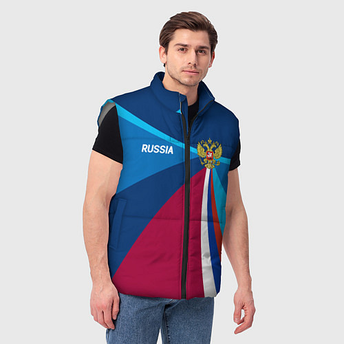 Мужской жилет Герб и триколор России с геометрией / 3D-Светло-серый – фото 3