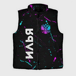Мужской жилет Илья и неоновый герб России вертикально