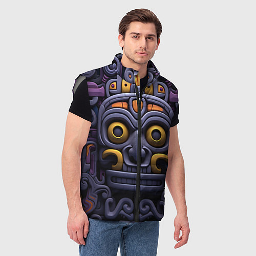 Мужской жилет Орнамент в стиле ацтеков / 3D-Светло-серый – фото 3
