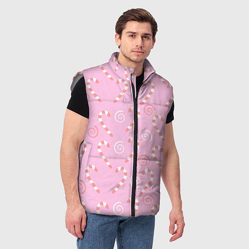 Мужской жилет Новогодний леденец-трость / 3D-Светло-серый – фото 3