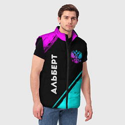 Мужской жилет Альберт и неоновый герб России вертикально, цвет: 3D-черный — фото 2