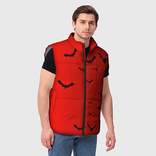 Мужской жилет Летучие мыши на красном фоне / 3D-Светло-серый – фото 3