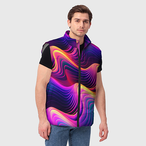 Мужской жилет Неоновый узор неоновая волна / 3D-Светло-серый – фото 3