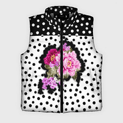 Мужской жилет Пион на бело чёрном горохе, цвет: 3D-светло-серый