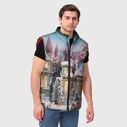 Мужской жилет Новогодний объемный городок, цвет: 3D-красный — фото 2