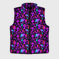 Мужской жилет Неоновые разноцветные грибы, цвет: 3D-черный