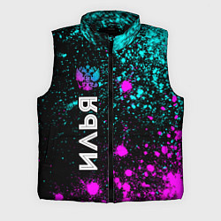 Мужской жилет Илья и неоновый герб России по-вертикали, цвет: 3D-черный