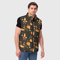 Мужской жилет Рыжие лисы в лесу, цвет: 3D-черный — фото 2