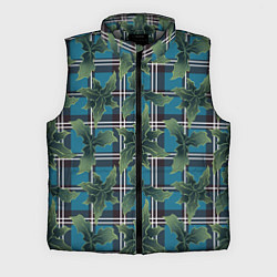 Мужской жилет Листья остролиста на голубой шотландке, цвет: 3D-светло-серый