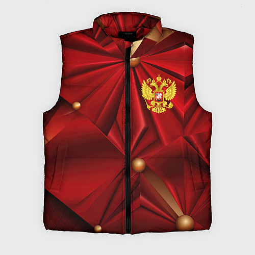 Мужской жилет Золотой герб России на красной абстракции / 3D-Красный – фото 1