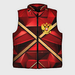 Мужской жилет Герб России на красном абстрактном фоне, цвет: 3D-красный