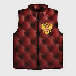 Мужской жилет Золотой герб России на красном кожаном фоне