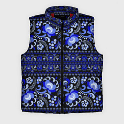 Мужской жилет Новогодняя гжельская роспись цветами на чёрном фон, цвет: 3D-красный