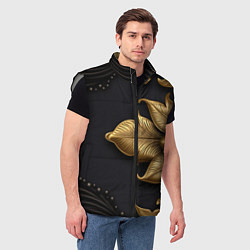 Мужской жилет Золотые объемные листья на черном фоне, цвет: 3D-светло-серый — фото 2