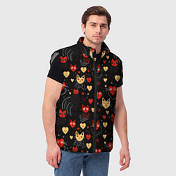Мужской жилет Паттерн с сердечками и котами валентинка, цвет: 3D-светло-серый — фото 2