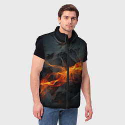 Мужской жилет Оранжевая световая абстракция на черном, цвет: 3D-черный — фото 2
