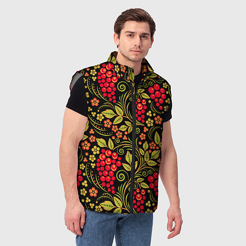 Мужской жилет Хохломская роспись красные ягоды / 3D-Светло-серый – фото 3
