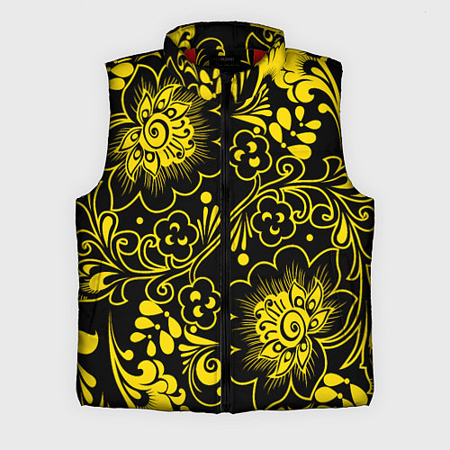 Мужской жилет Хохломская роспись золотые цветы на чёроном фоне / 3D-Красный – фото 1