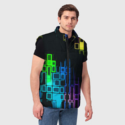 Мужской жилет Разноцветные прямоугольники на чёрном фоне, цвет: 3D-черный — фото 2