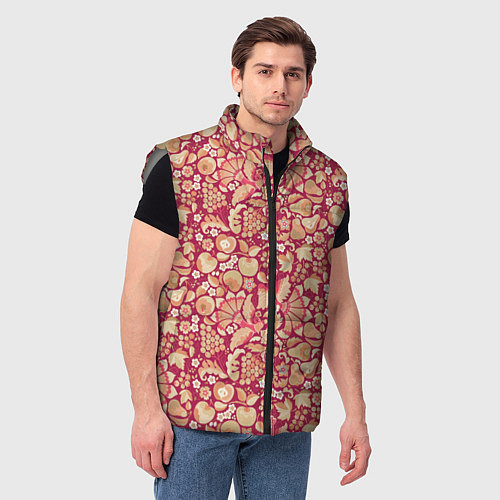 Мужской жилет Русский сад с птицами и плодами: паттерн / 3D-Светло-серый – фото 3