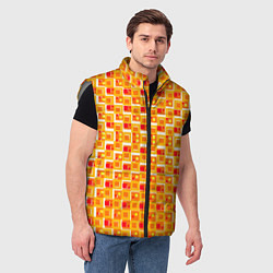Мужской жилет Жёлтые и красные квадраты на белом фоне, цвет: 3D-светло-серый — фото 2
