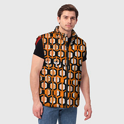 Мужской жилет Техно узор из шестиугольников оранжевый, цвет: 3D-красный — фото 2