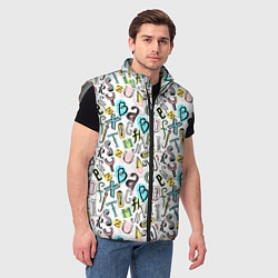Мужской жилет Цветные каракули буквы алфавита, цвет: 3D-светло-серый — фото 2