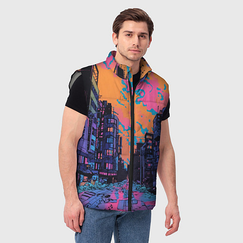 Мужской жилет Киберпанк город в стиле комиксов / 3D-Светло-серый – фото 3