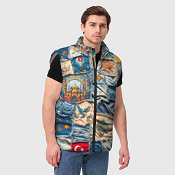 Мужской жилет Джинсы в Турции - пэчворк, цвет: 3D-светло-серый — фото 2