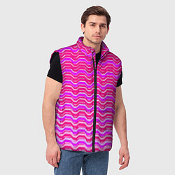 Мужской жилет Розовые линии и белые полосы, цвет: 3D-черный — фото 2