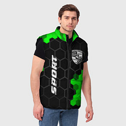 Мужской жилет Porsche green sport hexagon, цвет: 3D-черный — фото 2