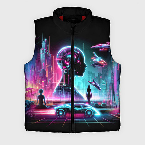 Мужской жилет Футуристический коллаж - нейросеть / 3D-Красный – фото 1