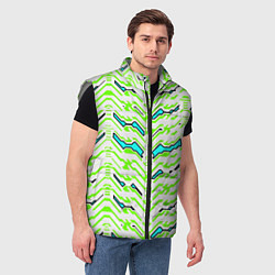 Мужской жилет Агрессивный бело-зелёный паттерн, цвет: 3D-светло-серый — фото 2