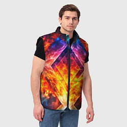 Мужской жилет Красочный неоновый узор с огнем на фоне, цвет: 3D-черный — фото 2