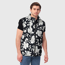 Мужской жилет Патерн белых цветов на черном фоне, цвет: 3D-черный — фото 2