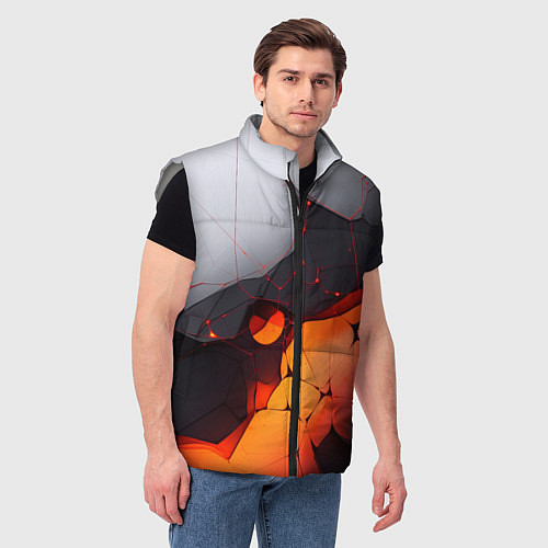 Мужской жилет Объемная плита с красной лавой иллюстрация / 3D-Светло-серый – фото 3