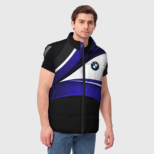 Мужской жилет BMW Logotype - blue waves / 3D-Светло-серый – фото 3